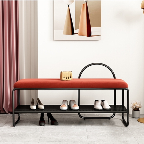 Ghế Ngồi Mang Giày Màu Đỏ Chân Sắt Đen - GMG10.5