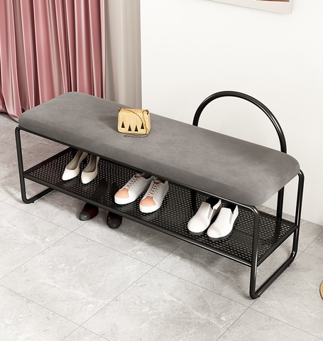 Ghế Ngồi Mang Giày Màu Xám Chân Sắt Đen - GMG10.4