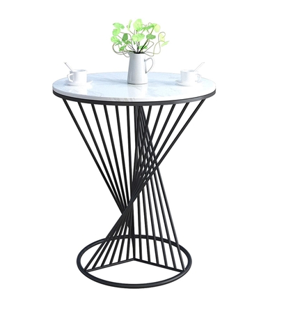 Bàn Góc 3 Cánh Hoa Mặt Đá Trắng Chân Sắt Sơn Đen - BT178.2