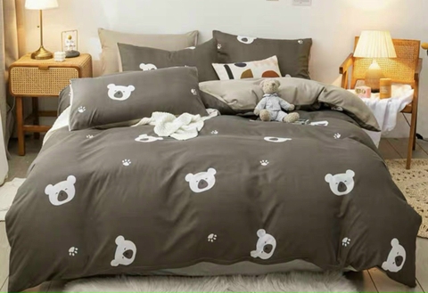 Bộ Chăn Ga Gối 5 Món Cotton Poly Hàn Quốc In Hình Gấu Trắng Phối Màu Nâu - CP54