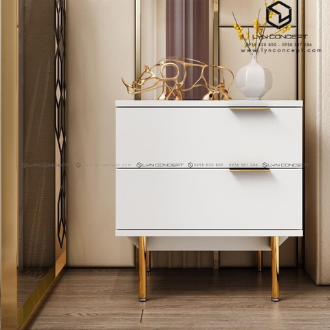 Tab Đầu Giường 2 Hộc Kéo Màu Trắng Chân Sắt Sơn Vàng - TĐG44