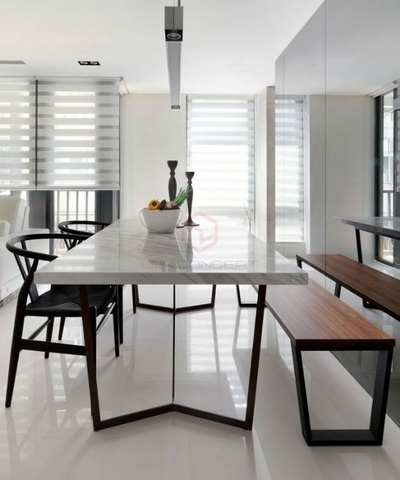 Bàn ăn chữ nhật mặt đá trắng chân sắt hiện đại - BA72