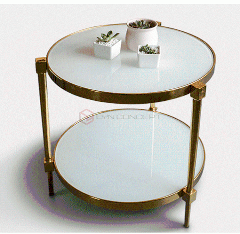 Bàn Góc Sofa Tròn Mặt Kính Trắng Chân Inox Mạ Pvd Cao Cấp - BT72