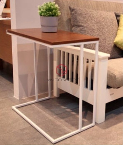 Bàn Góc Sofa Hình Chữ C Đa Năng Mặt Gỗ Sơn Trắng Chân Sắt Kiểu Đơn Giản - BT41H