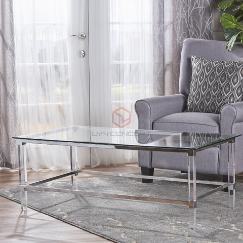 Bàn Trà Sofa Chữ Nhật Mặt Kính Trong Chân Inox Mạ Pvd Cao Cấp - BT34B
