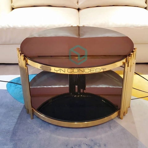 Bàn Trà Tròn Mặt Kính Chân Inox Xi Mạ Vàng Cao Cấp - BT19A