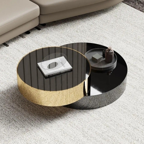 Bàn Trà Xoay Tròn 2 Tầng Inox Mạ Pvd Cao Cấp Size Small - BT32C