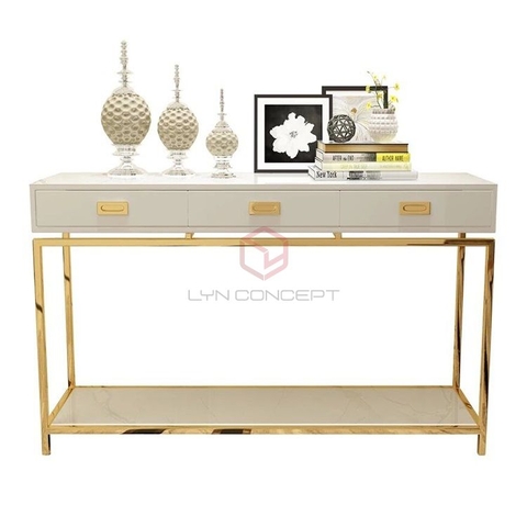 Bàn Console 3 Hộc Kéo Màu Trắng Chân Inox Mạ Màu Vàng Cao Cấp - BTT57B