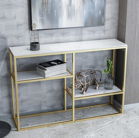 Bàn Console Nhiều Tầng Đá Trắng Chân Sắt Vàng - BTT106.1