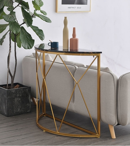 Bàn Console Sunmi Đá Đen Chân Sắt Vàng - BTT105.1