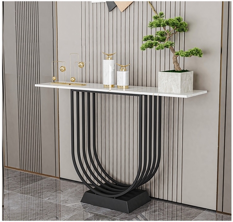 Bàn Console Cầu Vồng Mặt Bàn Đá Trắng Chân Sắt Đen - BTT111.3