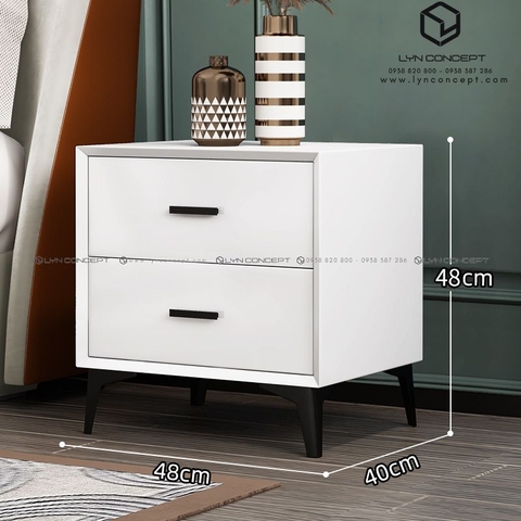 Tab Đầu Giường 2 Hộc Kéo Màu Trắng Chân Sắt Sơn Đen - TĐG47