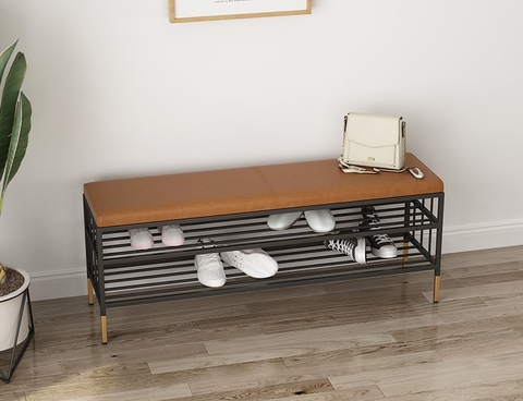 Ghế Ngồi Mang Giày Màu Nâu Chân Sắt Đen - GMG11.2