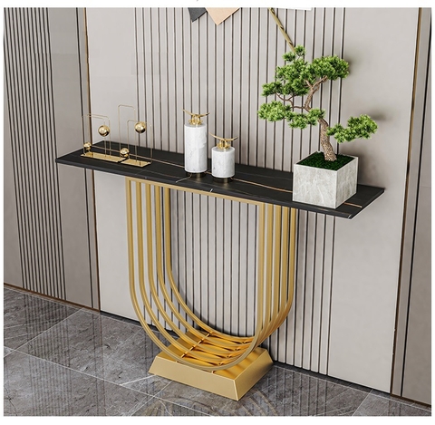 Bàn Console Cầu Vồng Mặt Bàn Đá Đen Chân Sắt Vàng - BTT111.2