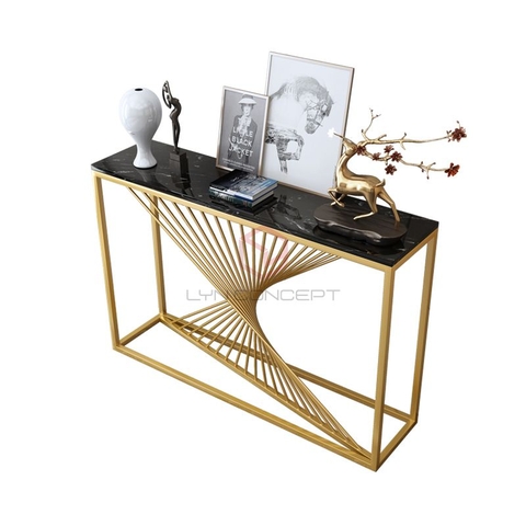 Bàn Console Adele Mặt Đá Đen Chân Sắt Sơn Màu Nhũ Vàng - BTT25D