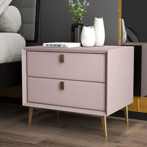 Tab Đầu Giường Bọc Da Màu Hồng Chân Mạ Vàng- TĐG29.18