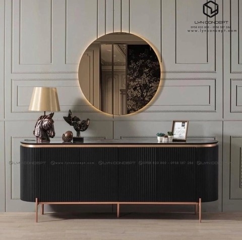 Tủ Console 4 Cánh Mở Chân Inox Mạ Màu Vàng Hồng Cao Cấp- BTT65A