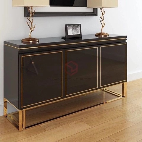 Tủ Console Gỗ Đen Chân Inox Mạ PVD Vàng Hiện Đại Cao Cấp - BTT55
