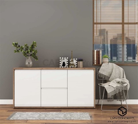 Tủ Console Màu Trắng Và Vân Gỗ Đơn Giản - TVS24
