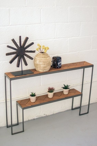 Bàn Console Chân Sắt Mặt Gỗ 2 Tầng Trang Trí -BTT02