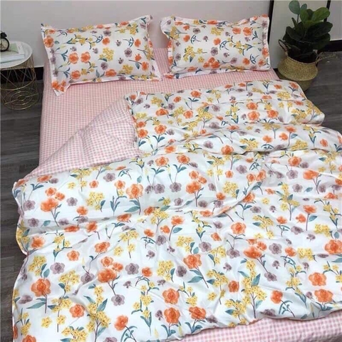 Bộ Chăn Ga Gối 5 Món Cotton Poly Hàn Quốc In Hình Hoa Lá Đa Sắc Màu - CP81