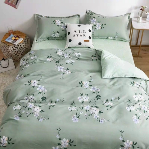 Bộ Chăn Ga Gối 5 Món Cotton Poly Hàn Quốc In Hình Họa Tiết Hoa Lá Màu Xanh - CP02