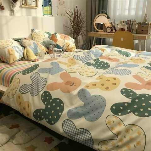 Bộ Chăn Ga Gối 5 Món Cotton Poly Hàn Quốc In Hình Con Thỏ Nhiều Màu - CP06