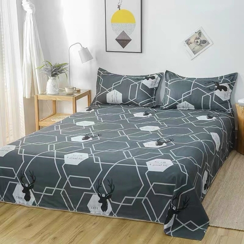 Bộ Chăn Ga Gối 5 Món Cotton Poly Hàn Quốc In Hình Lục Giác Phối Nền Màu Xám - CP10