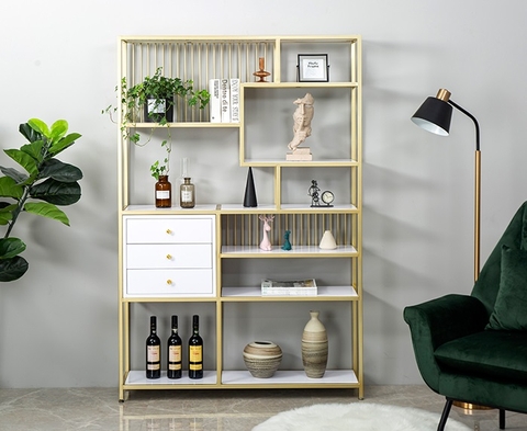 Kệ Trang Trí Khung Sắt Mặt Gỗ Có Hộc Kéo - KTT41