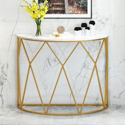 Bàn Console Sunmi Đá Trắng Chân Sắt Vàng - BTT105.2