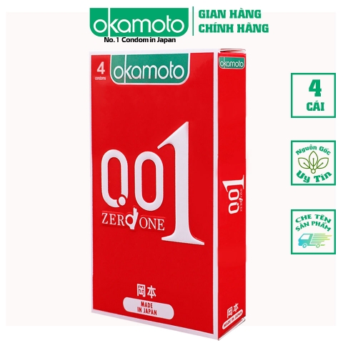 Bao Cao su Okamoto 0.01 PU Siêu mỏng Truyền Nhiệt Nhanh Hộp 4 Cái 