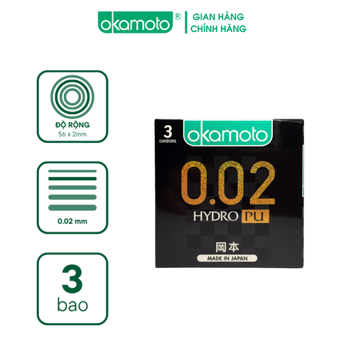 Bao Cao Su Okamoto 0.02 PU Siêu mỏng Truyền Nhiệt Nhanh Hộp 3 Cái