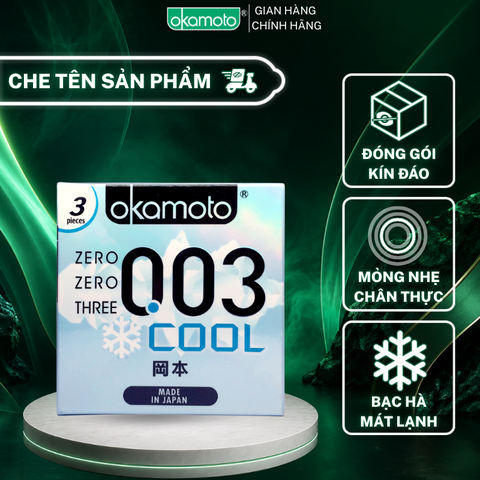 Bao Cao Su Okamoto 0.03 Cool Siêu mỏng Bóng Láng Mát lạnh Hộp 3 Cái