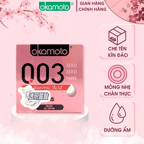 Bao Cao Su Okamoto 0.03 Hyaluronic Acid Siêu Mỏng Dưỡng Ẩm Và Bôi Trơn Hộp 3 Cái