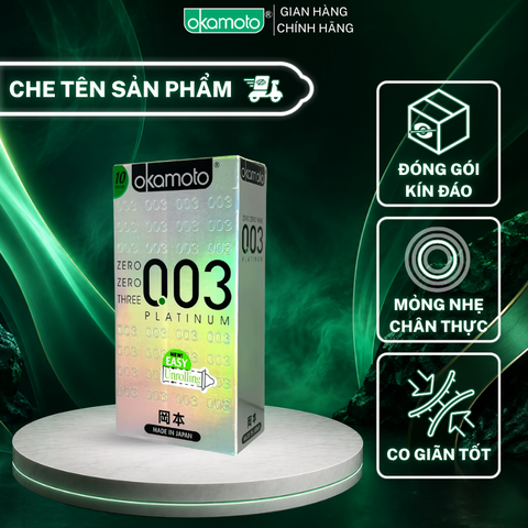 Bao cao su Okamoto 0.03 Platinum Trong Suốt Mềm Mại Hộp 10 Cái