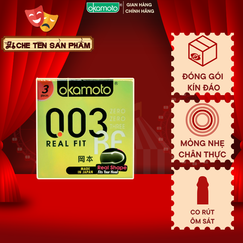Bao Cao Su Okamoto 0.03 Real Fit Mỏng Với Khả Năng Co Rút Giúp Ôm Sát Hộp 3 cái