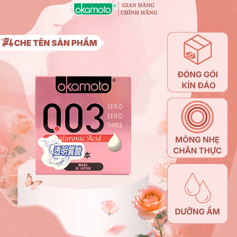 Bao Cao Su Okamoto 0.03 Hyaluronic Acid Siêu Mỏng Dưỡng Ẩm Và Bôi Trơn Hộp 3 Cái