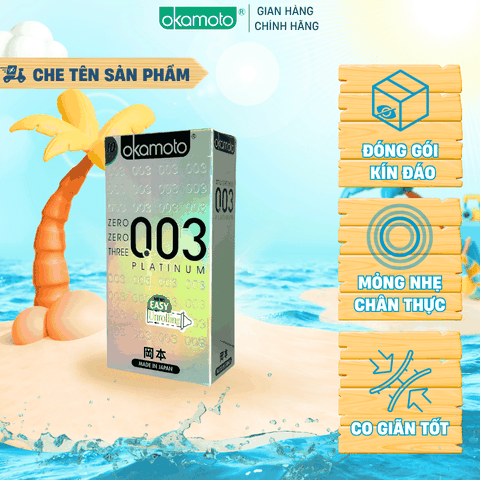 Bao cao su Okamoto 0.03 Platinum Trong Suốt Mềm Mại Hộp 10 Cái