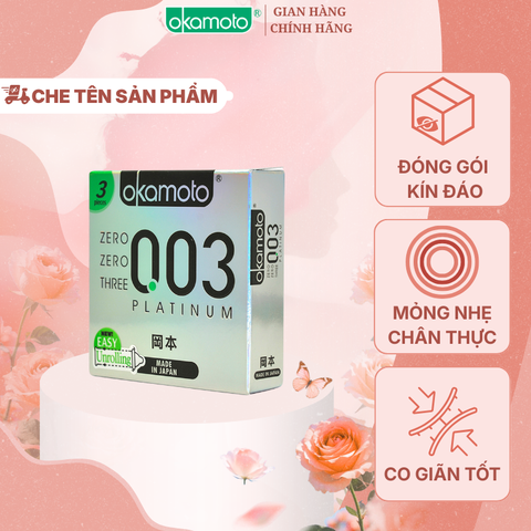Bao cao su Okamoto 0.03 Platinum Trong Suốt Mềm Mại Hộp 3 Cái