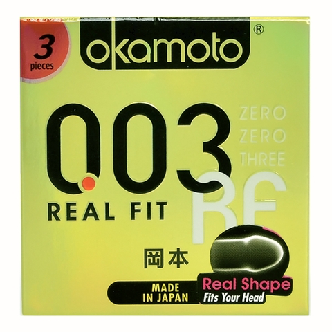 [ Mua 1 Tặng 1 ]  Bao cao su Okamoto 0.03 Real Fit Mỏng Với Khả Năng Co Rút Giúp Ôm Sát Hộp 3 cái
