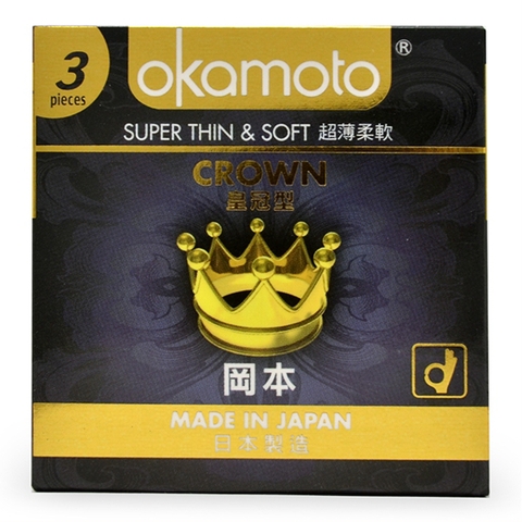 Bao Cao Su Okamoto Crown Kích Cở Nhỏ  Siêu Mỏng Và Mềm Mại Hộp 3 Cái