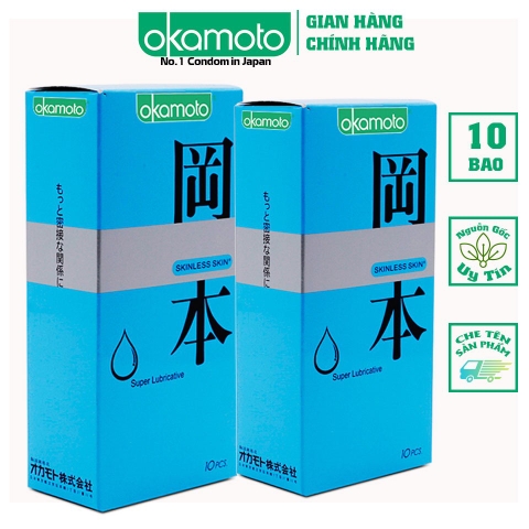 [ Combo 2 hộp ] Bao Cao Su Okamoto Skinless Skin Super Lubricated Siêu Bôi Trơn Hộp 10 Cái