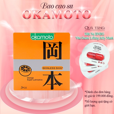 Bao Cao Su Okamoto Skinless Skin Orange Lubricated Hương Cam Hộp 3 Cái