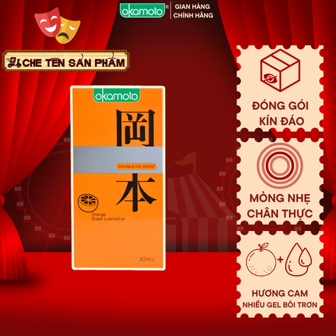 Bao Cao Su Okamoto Skinless Skin Orange Lubricative Hương Cam Hộp 10 Cái