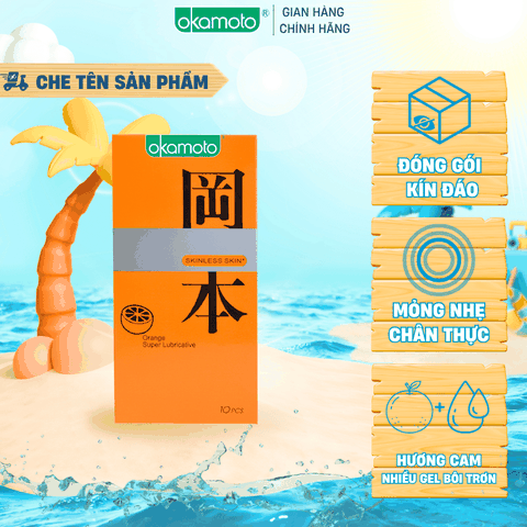 Bao Cao Su Okamoto Skinless Skin Orange Lubricative Hương Cam Hộp 10 Cái