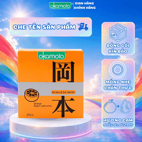 Bao Cao Su Okamoto Skinless Skin Orange Lubricative Hương Cam Hộp 3 Cái