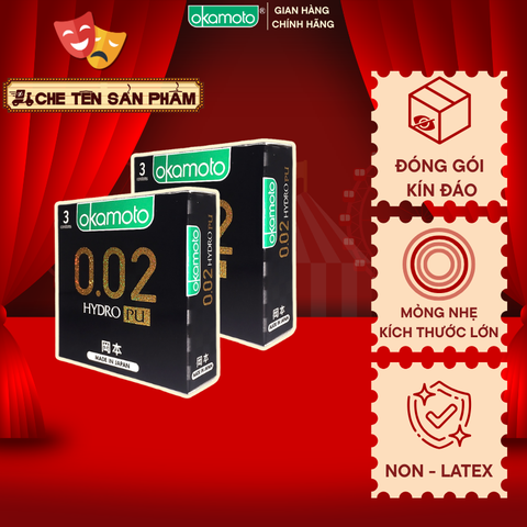 Combo 2 hộp Bao Cao su Okamoto 0.02 PU Siêu mỏng Truyền Nhiệt Nhanh Hộp 3 Cái