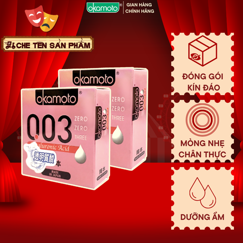 Combo 2 Hộp Bao Cao Su Okamoto 0.03 Hyaluronic Acid Siêu Mỏng Dưỡng Ẩm Và Bôi Trơn Hộp 3 Cái