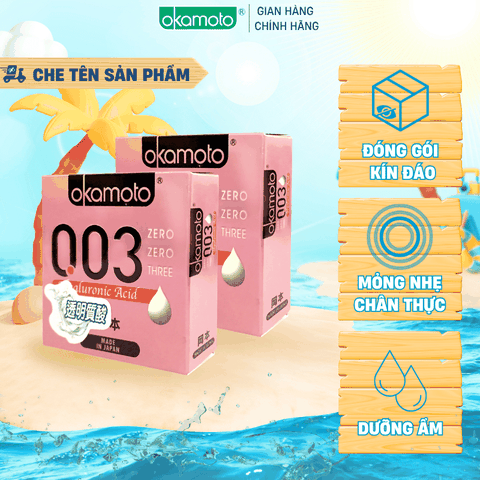 Combo 2 Hộp Bao Cao Su Okamoto 0.03 Hyaluronic Acid Siêu Mỏng Dưỡng Ẩm Và Bôi Trơn Hộp 3 Cái