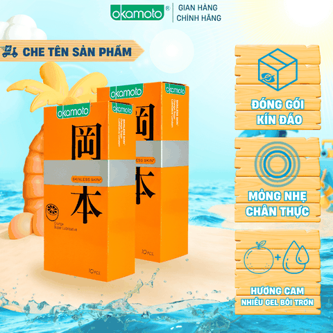 Combo 2 hộp Bao Cao Su Okamoto Skinless Skin Orange Lubricative Hương Cam Hộp 10 Cái